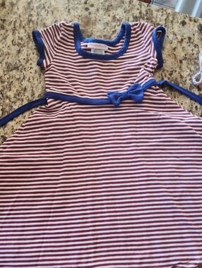 Sz 5 Bonnie Jean Striped Red, White & Blue Bow Waist Fit N Flare Dress